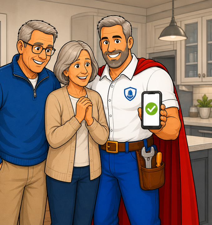 Ian and happy homeowners after an active leak repair