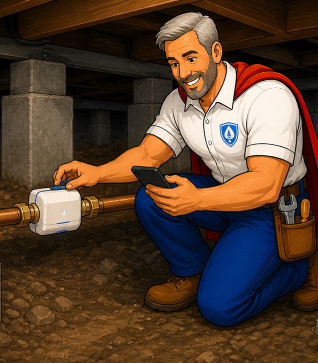 Ian working on moen flo smart shutoff installation at a Mendocino Coast property