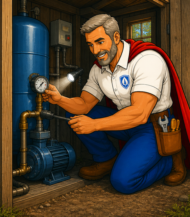 Ian working on well pump service at a Mendocino Coast property